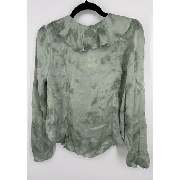 Free People Sascha Ruffle Tie Front Blouse in Sage Combo Size Small - Picture 2 of 6